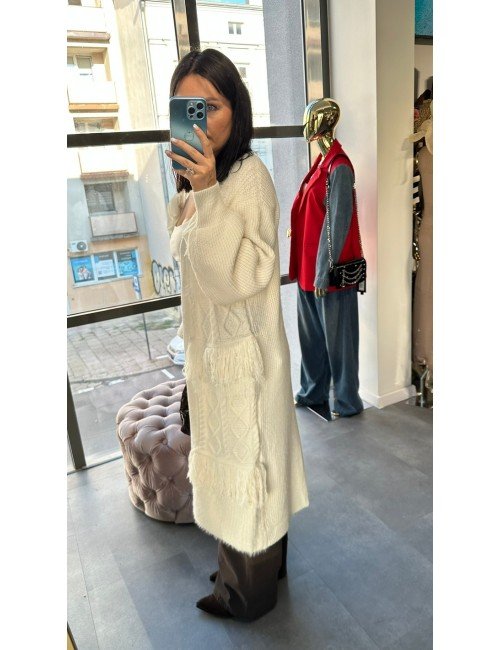 Luksusowy Długi Kardigan Boho z Frędzlami – Made in Italy, Wełna Premium // 4843