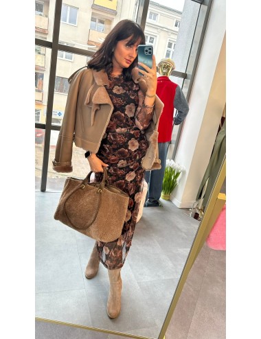 Sukienka Midi 'Dark Bloom' w Kwiaty z Siatki - Drapowana, Włoska Produkcja (Made in Italy) // 4882