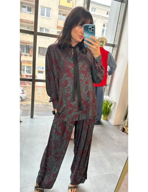 Włoski Komplet Paisley Lumina Bordo – Koszula i Spodnie 100% Wiskoza Made in Italy // 4886