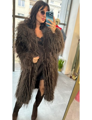 Luksusowy Płaszcz Eko Futro Lama Brązowy – Długi Włos, Rozmiar Uniwersalny // 4887