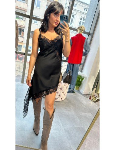 Zmysłowa Halka Sukienka Koronkowa Ana Caselli – Czarna Slip Dress Made in Italy // 4890