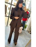 Luksusowy Garnitur czekoladowy z Kryształkami Made in Italy – Marynarka Power Shoulders & Spodnie // 4891