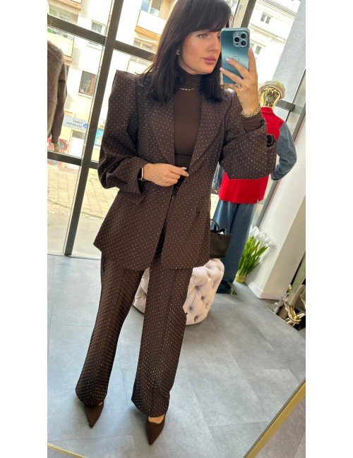 Luksusowy Garnitur czekoladowy z Kryształkami Made in Italy – Marynarka Power Shoulders & Spodnie // 4891