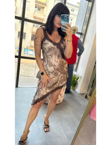 Luksusowa Halka Slip Dress Paisley – Koronka 100% Wiskoza Made in Italy // 4897