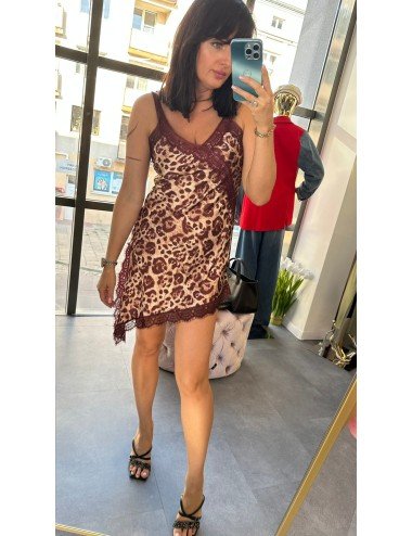 Luksusowa Halka Slip Dress Animal Print – Koronka 100% Wiskoza Made in Italy // 4903