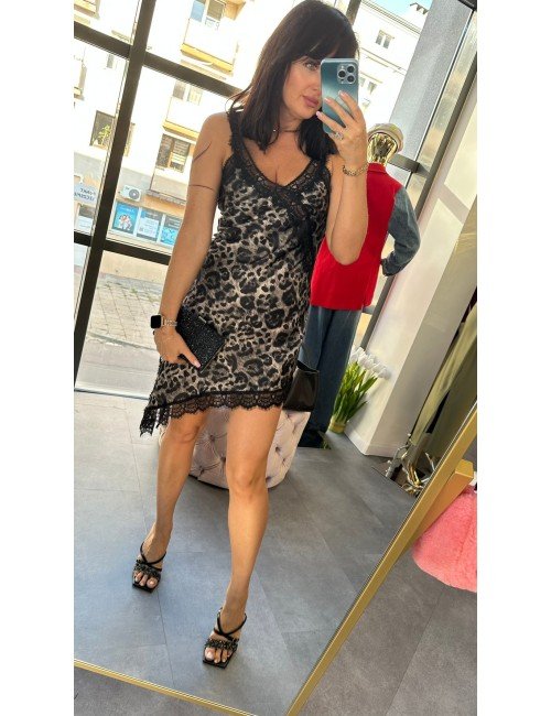 Luksusowa Halka Slip Dress Animal Print – Koronka 100% Wiskoza Made in Italy // 4904