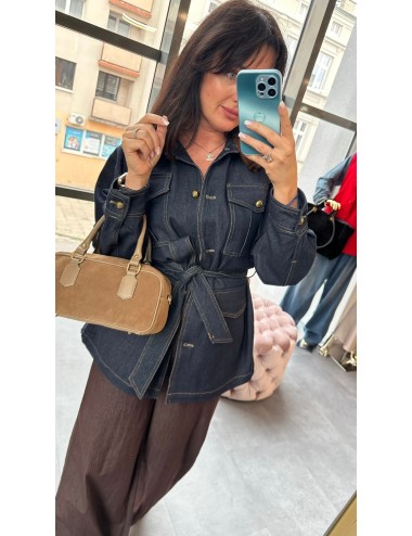 Włoska Katana Jeansowa Premium Ciemny Denim – Wiązana Oversize Made in Italy // 4848