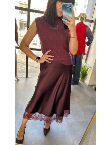 Luksusowa Spódnica Slip Midi z Koronką – 100% Wiskoza, Made in Italy // 4914