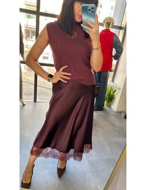 Luksusowa Spódnica Slip Midi z Koronką – 100% Wiskoza, Made in Italy // 4914