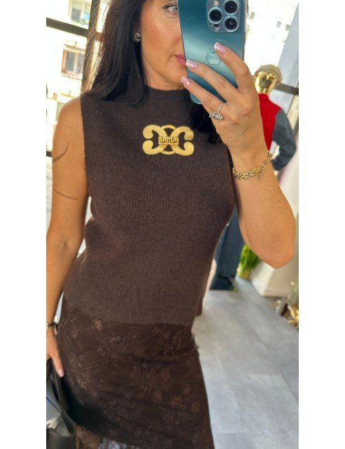 Ekskluzywny Sweter Bez Rękawów z Prążkowanej Dzianiny – Odcień Czekoladowy/Brąz, Made in Italy // 4915