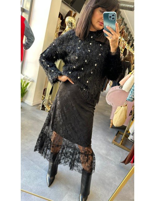 Luksusowa Koronkowa Spódnica Maxi/Midi z Falbaną – 100% Wiskoza na Podszewce, Made in Italy // 4925