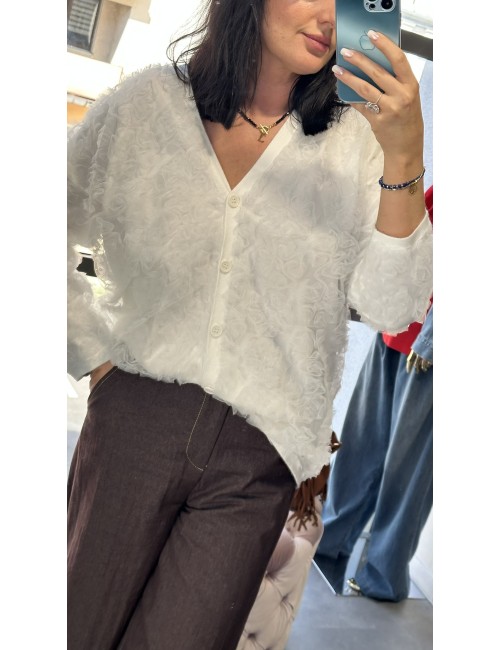 Krótki Kardigan z Fakturą 3D i Głębokim Dekoltem V – Miękka Wiskoza, Made in Italy (3 Kolory) // 4929