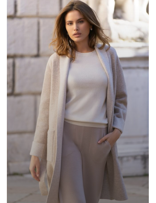 Luksusowy Dwustronny Kardigan Merino z Kaszmirem – Szlafrok, Camel/Beż, Made in Italy // 4944