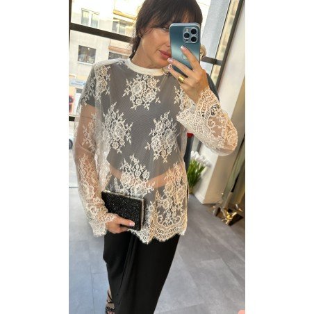 Luksusowa Koronkowa Bluzka Biała Oversize – Poliamid Made in Italy // 4951*