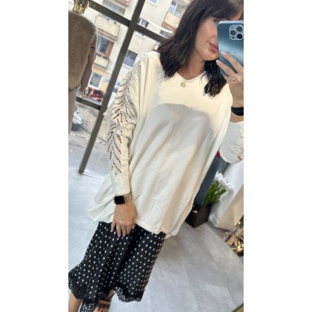 Sweter Oversize Boho Glamour z Kryształowymi Rękawami – Włoski Look Made in Italy // 4952