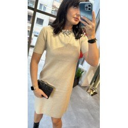 Sukienka Dzianinowa Lurex Shine z Krótkim Rękawem - Brokatowa Elegancja Made in Italy // 4961