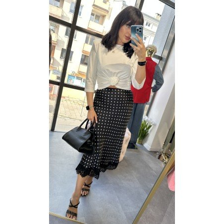 Satynowa Spódnica Midi z Wiskozy 'Ana Caseli' – Włoska Elegancja i Koronkowe Wykończenie // 4966