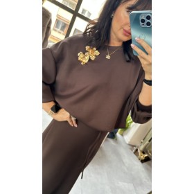 Bluza Crop Top Glamour z Broszką – Włoski Design, Elegancja i Komfort // 4978