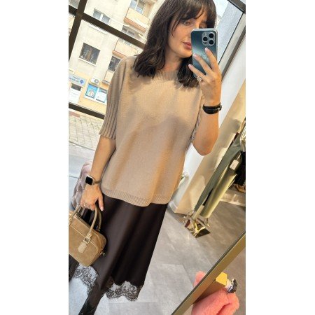 Włoski Sweter Dzianinowy Premium z Krótkim Rękawem – Miękki, Oversize, Idealny do Stylizacji Warstwowych // 4982