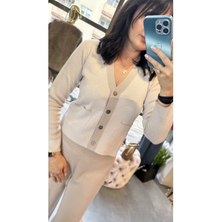 Luksusowy Kardigan Marc&Andre Merino-Kaszmir w Jodełkę – Puder Nude // 5012