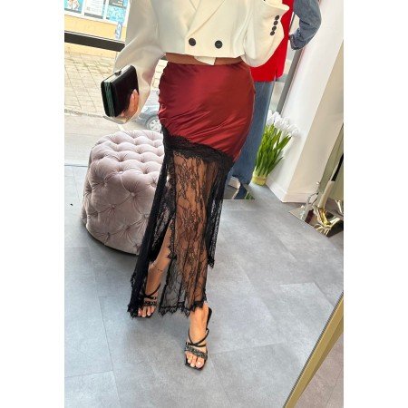 Zmysłowa Spódnica Slip Skirt MIDI z Asymetryczną Koronką - Satynowy Luksus Made in Italy // 5028