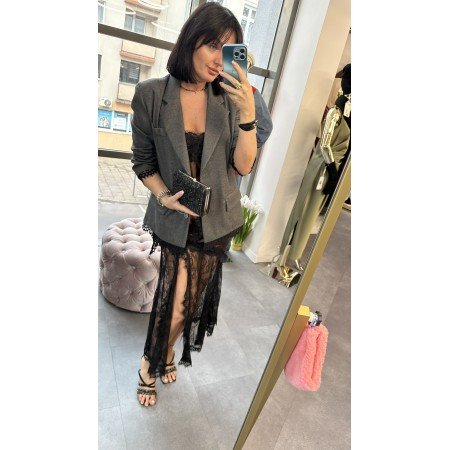 Włoska Marynarka Oversize z Koronkowymi Mankiety – Made in Italy, Rozmiar Uniwersalny // 5029