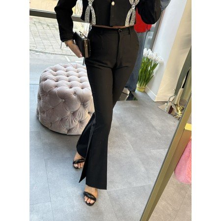 Imperial: Czarne Spodnie Dzwony (Flare) z Efektownymi Rozcięciami - Włoska Elegancja // 1051