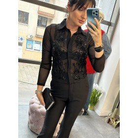 Luksusowa Bluzka Koszulowa Transparentna z Cekinowym Haftem – Made in Italy // 5039