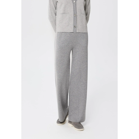 Luksusowe Spodnie Dzianinowe Marc&Andre – Kaszmir & Merino Wool – Szeroka Nogawka, Dwukolorowy Wzór Jodełki // 5014