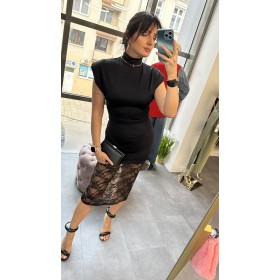 Czarna Sukienka Midi "Lace Whisper" – Włoski Szyk z Koronkowym Akcentem // 5048