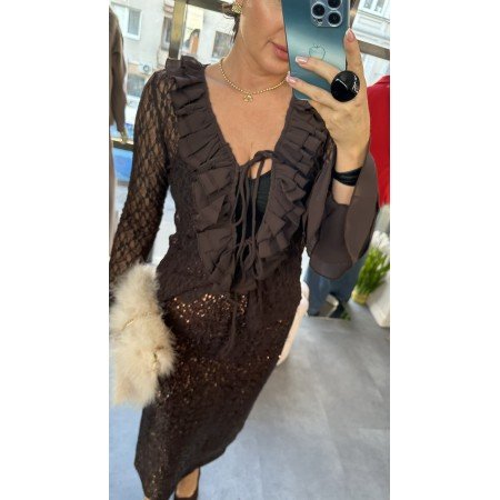 Romantic Goth: Włoska Bluzka z Koronką, Falbanami i Wiązaniem // 5137