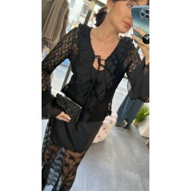 Romantic Goth: Włoska Bluzka z Koronką, Falbanami i Wiązaniem // 5138