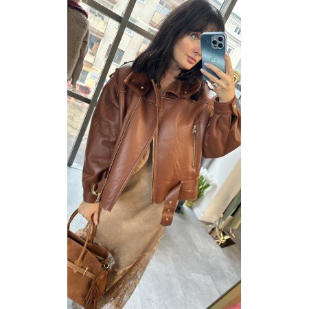 Luksusowa Kurtka Ramoneska Skórzana AdoreDanew – Kożuch Z Ociepleniem Barankiem (Sherpa) // 5181