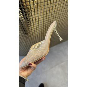 Rozświetl Każdy Krok: Ekskluzywne Klapki Mule z Kryształkową Siateczką // 5194*