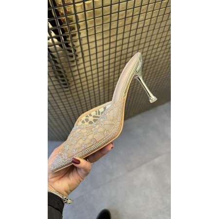 Rozświetl Każdy Krok: Ekskluzywne Klapki Mule z Kryształkową Siateczką // 5194*