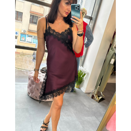 Halka Mini Vicolo | Satyna i Asymetryczna Koronka Bordeaux | Luksus Made in Italy // 5113