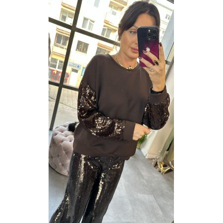 Bluza Oversize Made in Italy z Efektownymi Cekinowymi Rękawami // 5198