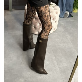 Wyjątkowe Kozaki Workery (Slouchy) z EKO Skóry | Ukryty obcas 9,5 cm | Wysoka Cholewka | kolor czekoladowy // 5297