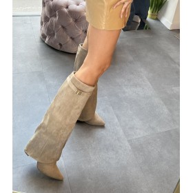 Wyjątkowe Kozaki Workery (Slouchy) z EKO Zamszu | Ukryty obcas 9,5 cm | Wysoka Cholewka // 5298