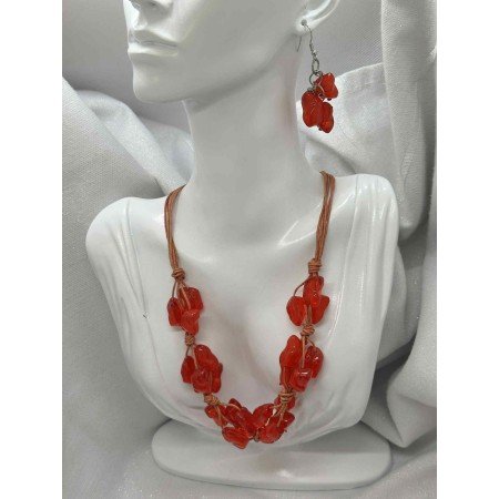czerwony komplet, naszyjnik i kolczyki // 5336