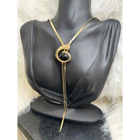 Naszyjnik Adoredanew – Złoty Minimalizm z Onyksowym Akcentem // 5393