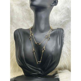 Długi naszyjnik z czarnymi kwiatkami // 1316*