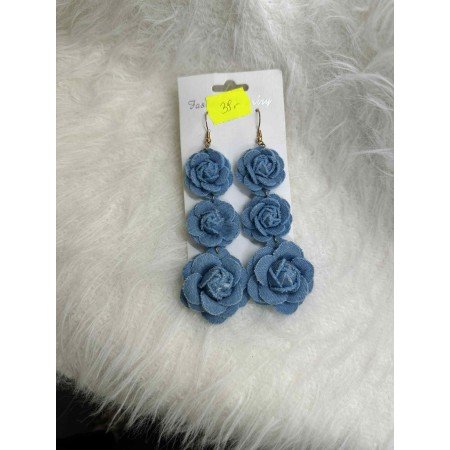 Długie Kolczyki Wiszące – Jeansowe Róże w Stylu Boho // 5401