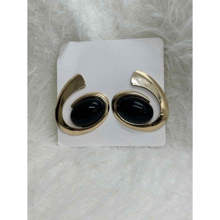 Eleganckie Kolczyki Geometryczne z Czarnym Oczkiem – Złote // 5402