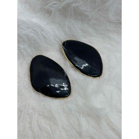 Eleganckie Kolczyki Oversize – Czarne Emaliowane „Pebbles” ze Złotym Wykończeniem // 5405