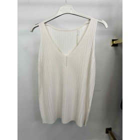 Włoski Top Prążkowany V-neck – Wiskoza & Nylon – Ecru – Rozmiar Uniwersalny // 5413