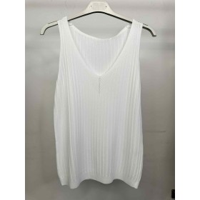 Włoski Top Prążkowany V-neck – Wiskoza & Nylon – Biel– Rozmiar Uniwersalny // 5414