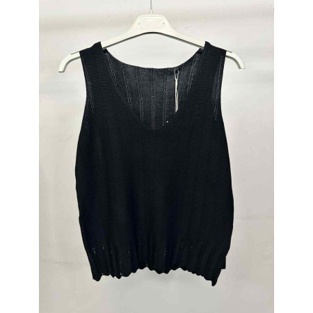 Elegancki Top z Dekoltem V – Mieszanka Wiskozy – Made for Italy – One Size - Czerń // 5418