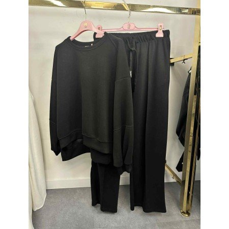 Czarny Komplet Dresowy Oversize – Bluza i Szerokie Spodnie – Włoska Kolekcja // 5422