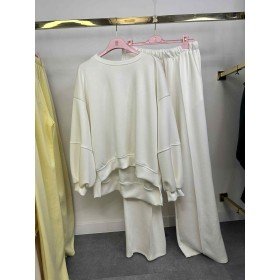Kremowy Komplet Dresowy Oversize – Bluza i Szerokie Spodnie – Włoska Kolekcja // 5427
